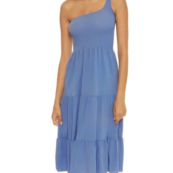 Becca Swim Mist Blue Ponza Smocked One Shoulder Dress Sz L NWT - Picture 1 of 13